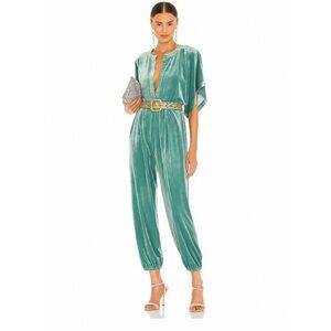 Norma Kamali Minty-Teal Velvet Jumpsuit - Elegant Women's Jumpsuit